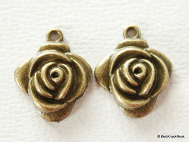 2 x Zinc Alloy Bronze Tone Rose Charms